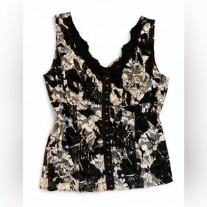 Y2K Studio Y Black & white Floral Lace Corset Blouse (XL)